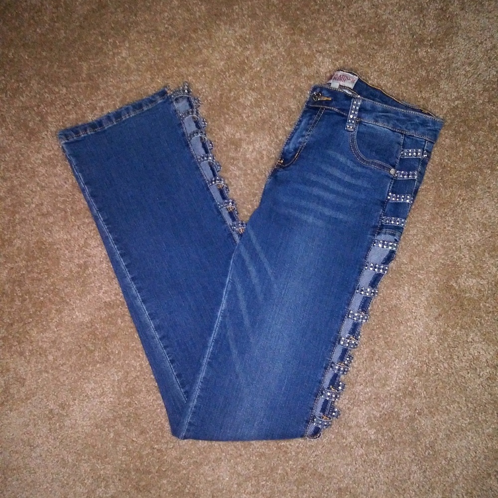 Platinum Plush Rhinestone Studded Jeans - Picture 2 of 4